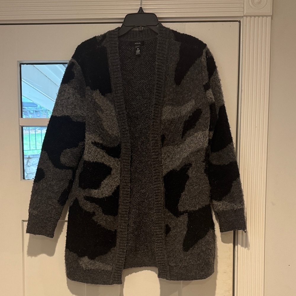 Aqua Black and Gray animal print Patterned Cardigan